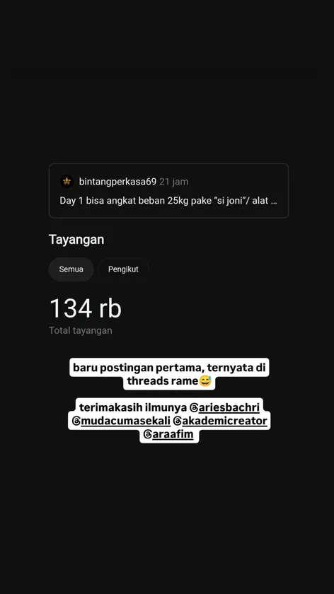 Threads @bintangperkasa69: 134 ribu tayangan dari postingan pertama