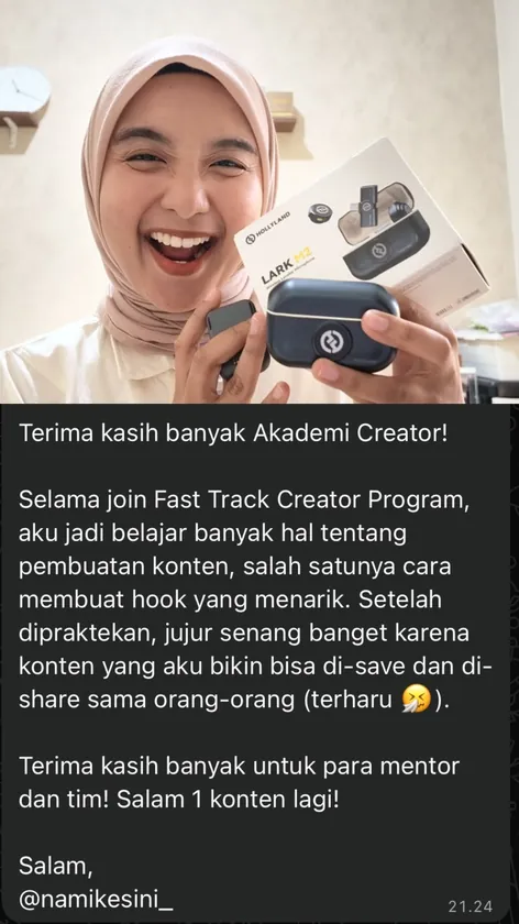 Testimoni @namikesini_ bareng hadiah mic Hollyland Lark M2 dari challenge konten