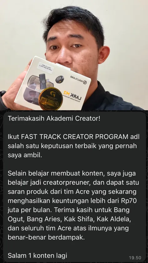 Testimoni alumni yang jadi creatorpreneur dengan keuntungan lebih dari Rp70 juta per bulan